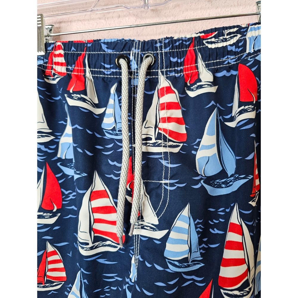 Mens Sailboat Print Swim Trunks Navy Blue‎ Red White XL Nautical Shorts Beach - Picture 2 of 7